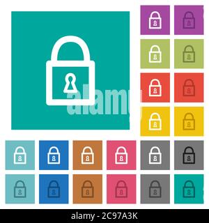Locked padlock multi colored flat icons on plain square backgrounds. Included white and darker icon variations for hover or active effects. Stock Vector
