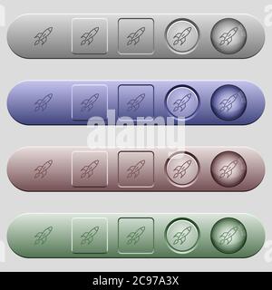 Launched rocket icons on rounded horizontal menu bars in different colors and button styles Stock Vector