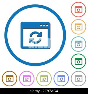 Application syncronize flat color vector icons with shadows in round outlines on white background Stock Vector