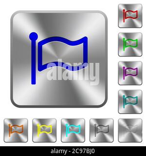 Flag engraved icons on rounded square glossy steel buttons Stock Vector