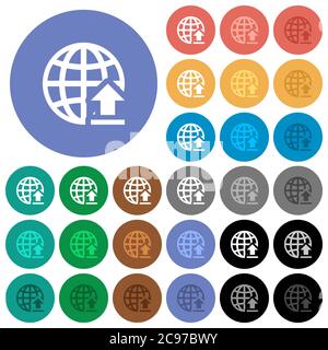Upload to internet multi colored flat icons on round backgrounds. Included white, light and dark icon variations for hover and active status effects, Stock Vector