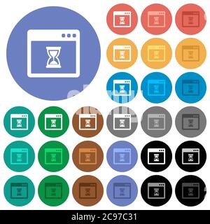 Waiting application multi colored flat icons on round backgrounds. Included white, light and dark icon variations for hover and active status effects, Stock Vector
