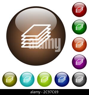 Printing papers white icons on round color glass buttons Stock Vector