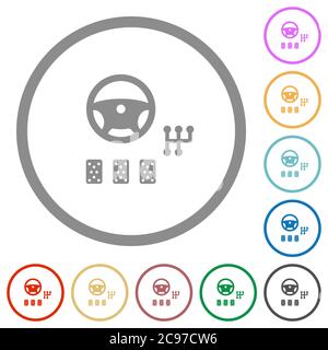 Car controls flat color icons in round outlines on white background Stock Vector