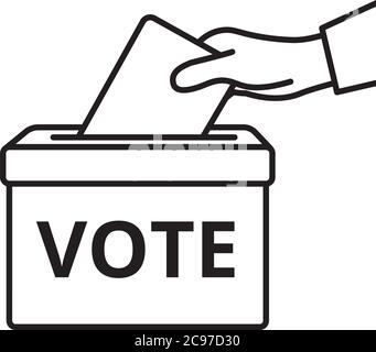 Voters hand putting envelope in ballot box Stock Vector