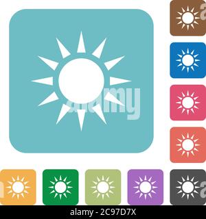 Sun white flat icons on color rounded square backgrounds Stock Vector