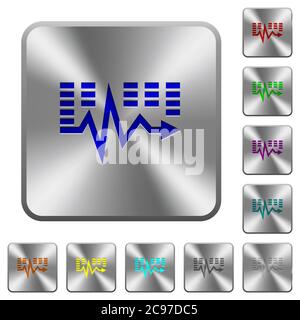 Music waves engraved icons on rounded square glossy steel buttons Stock Vector