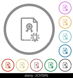 Generating certificate flat color icons in round outlines on white background Stock Vector