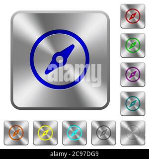 Simple compass engraved icons on rounded square glossy steel buttons Stock Vector