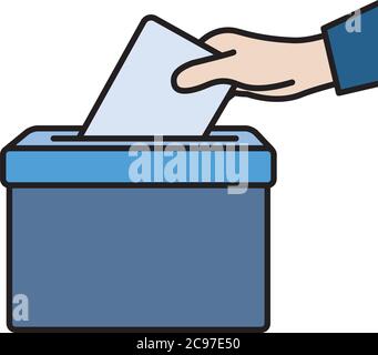 Voters hand putting envelope in ballot box Stock Vector