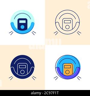 Robot vacuum cleaner icon set in flat and line styles. Smart household appliance symbol. Vector illustration. Stock Vector