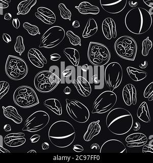 Vector hand drawn seamless pattern with different nuts Stock Vector