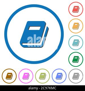 Personal diary flat color vector icons with shadows in round outlines on white background Stock Vector