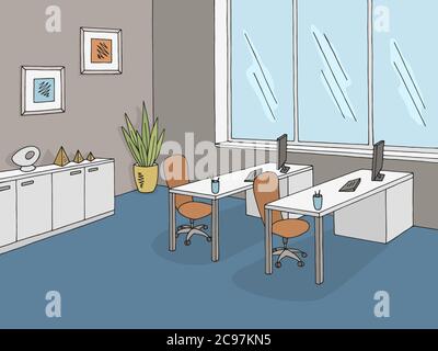 Office room graphic color interior sketch illustration vector Stock Vector