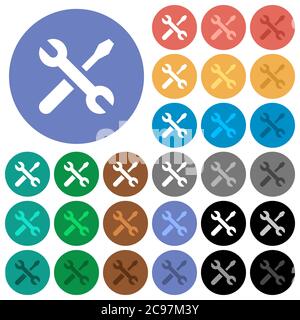 Maintenance multi colored flat icons on round backgrounds. Included white, light and dark icon variations for hover and active status effects, and bon Stock Vector