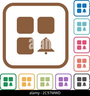 Component alert simple icons in color rounded square frames on white background Stock Vector