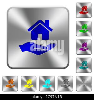 Home insurance engraved icons on rounded square glossy steel buttons Stock Vector