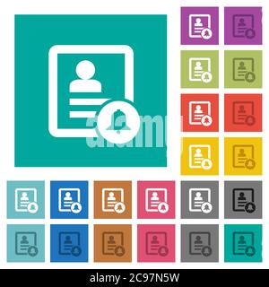 Contact notifications multi colored flat icons on plain square backgrounds. Included white and darker icon variations for hover or active effects. Stock Vector