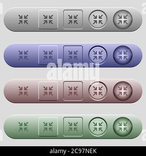 Minimize arrows icons on rounded horizontal menu bars in different colors and button styles Stock Vector