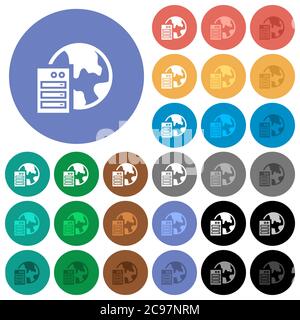Web hosting multi colored flat icons on round backgrounds. Included white, light and dark icon variations for hover and active status effects, and bon Stock Vector