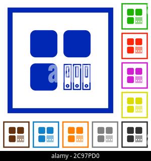 Archive component flat color icons in square frames on white background Stock Vector