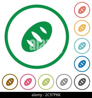 Bread flat color icons in round outlines on white background Stock Vector