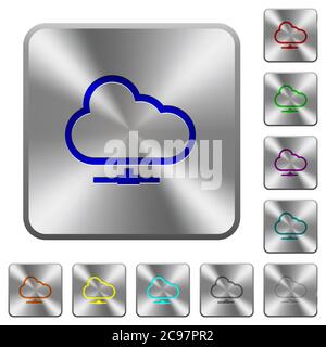 Cloud network engraved icons on rounded square glossy steel buttons Stock Vector