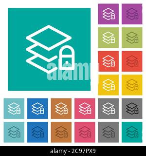 Locked layers multi colored flat icons on plain square backgrounds. Included white and darker icon variations for hover or active effects. Stock Vector