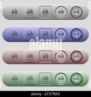 PCX file format icons on rounded horizontal menu bars in different colors and button styles Stock Vector