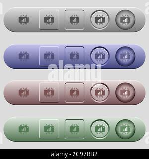 Hardware acceleration icons on rounded horizontal menu bars in different colors and button styles Stock Vector
