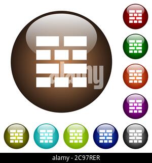 Brick wall white icons on round color glass buttons Stock Vector