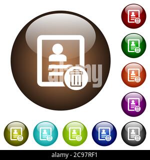 Delete contact white icons on round color glass buttons Stock Vector