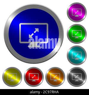 Adjust screen resolution icons on round luminous coin-like color steel buttons Stock Vector