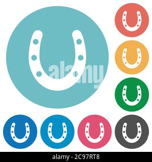Horseshoe flat white icons on round color backgrounds Stock Vector