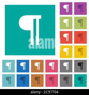 Text paragraph multi colored flat icons on plain square backgrounds. Included white and darker icon variations for hover or active effects. Stock Vector
