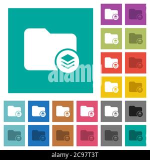 Directory structure multi colored flat icons on plain square backgrounds. Included white and darker icon variations for hover or active effects. Stock Vector
