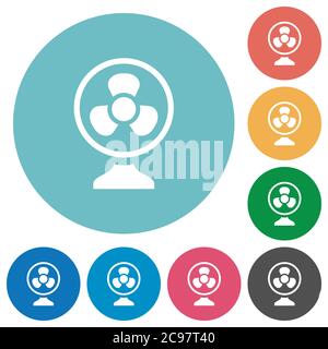 Table fan flat white icons on round color backgrounds Stock Vector