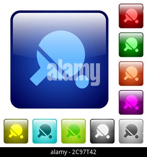 Table tennis icons in rounded square color glossy button set Stock Vector