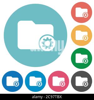 Directory settings flat white icons on round color backgrounds Stock Vector