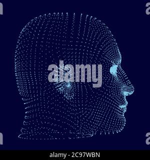 A man head made up of many particles. Side view. Human head projection. Vector illustration. Stock Vector
