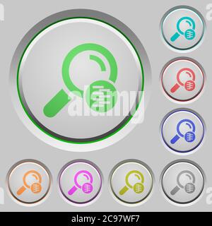 Search in compressed files color icons on sunk push buttons Stock Vector