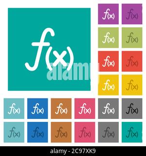 Function multi colored flat icons on plain square backgrounds. Included white and darker icon variations for hover or active effects. Stock Vector