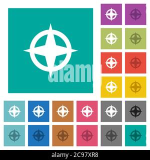 Map directions multi colored flat icons on plain square backgrounds. Included white and darker icon variations for hover or active effects. Stock Vector