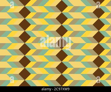 Shades of brown yellow and pale green 3d cube blocks repeating pattern, geometric vector illustration Stock Vector