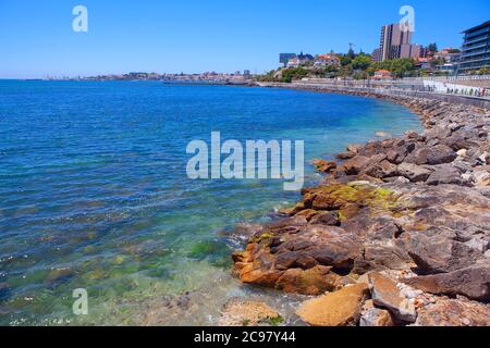 Cascais city coast in Portugal . Praia da Rainha beach in Cascais . Atlantic Ocean coastline Stock Photo