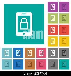 Smartphone lock multi colored flat icons on plain square backgrounds. Included white and darker icon variations for hover or active effects. Stock Vector