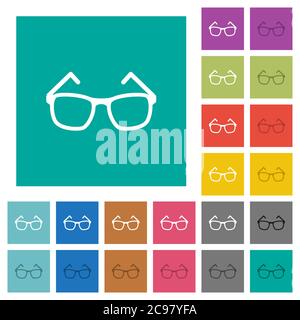 Eyeglasses multi colored flat icons on plain square backgrounds. Included white and darker icon variations for hover or active effects. Stock Vector