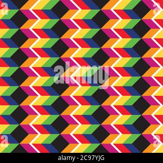 Brightly colored 3d cube shapes in a blocky repeating abstract zigzag pattern Stock Vector