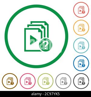 Unknown playlist flat color icons in round outlines on white background Stock Vector