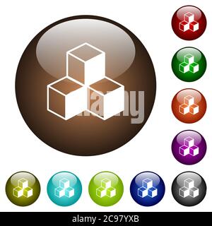 Cubes white icons on round color glass buttons Stock Vector